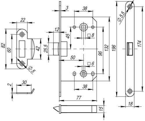 Защелка сантехническая с пластиковым язычком Fuaro (Фуаро) PLASTP96WC-50 (P96WC-50) GR графит фото 3