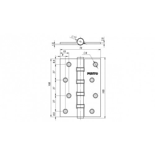 Петли дверные Punto (Пунто) универсальная IN4100U CP (4B 100на70на2.5) наром фото 2