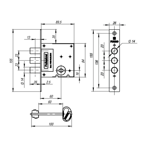 Замок сувальдный врезной Fuaro (Фуаро) MDV10/S-60.00.3R14 4key фото 2
